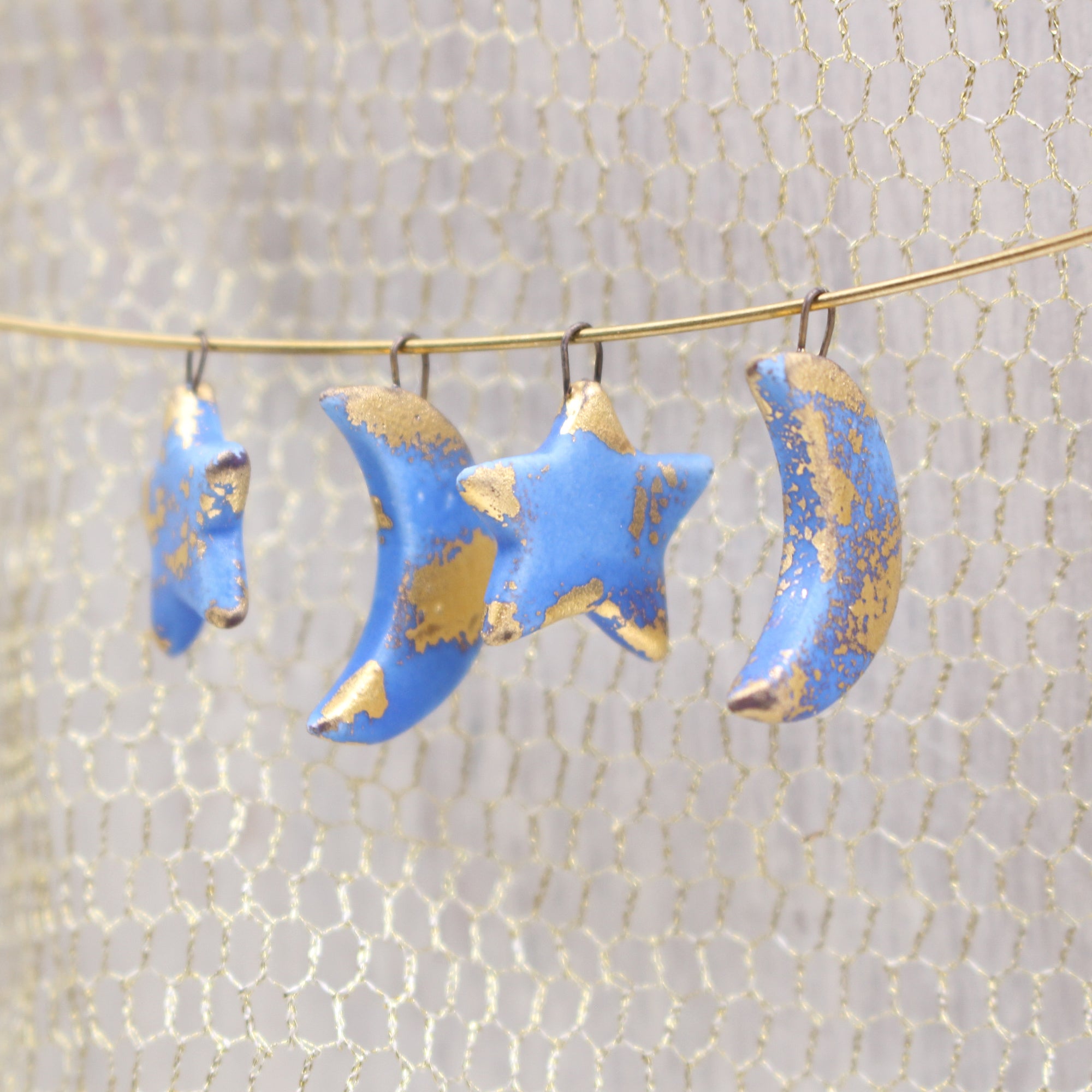 Moon and Star Ceramic Gold Charms for Jewelry and Accessories Making Handmade in France by Alain Granell