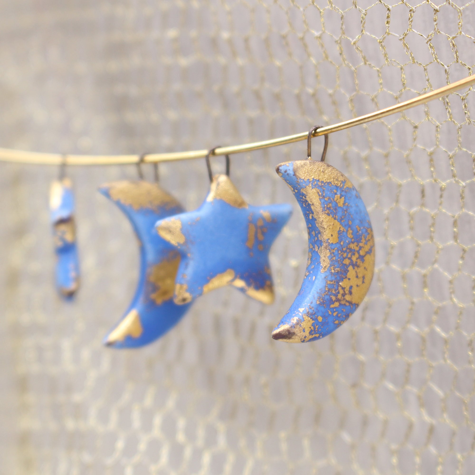 Moon and Star Ceramic Gold Charms for Jewelry and Accessories Making Handmade in France by Alain Granell