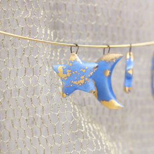 Moon and Star Ceramic Gold Charms for Jewelry and Accessories Making Handmade in France by Alain Granell
