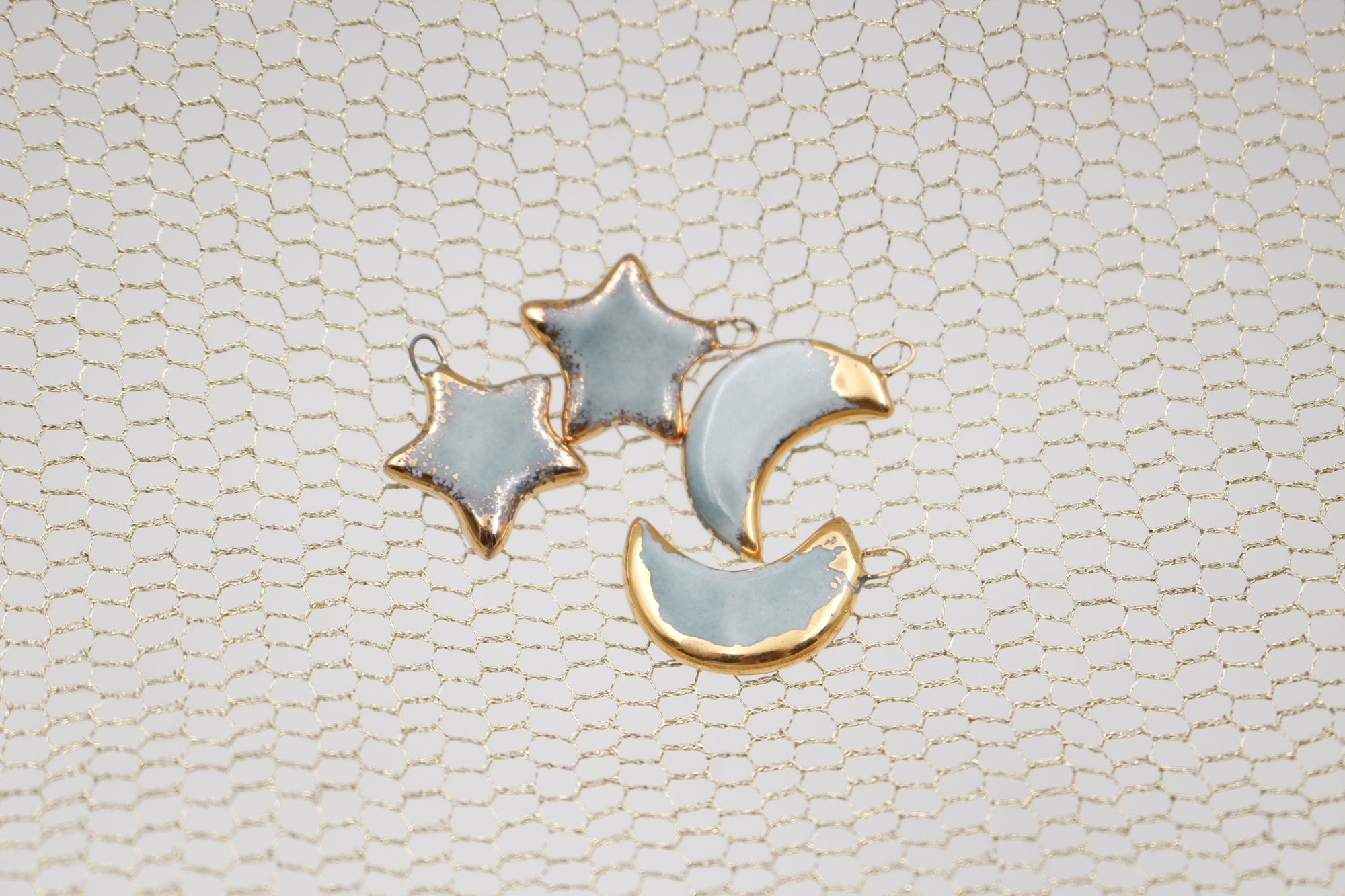 Ceramic Moon & Star Charms for Jewelry and Accessories Making handmade in France by Alain Granell
