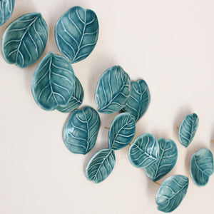 "Eucalyptus" Porcelain Wall Art of Handmade Teal Leaves  by Alain Granell