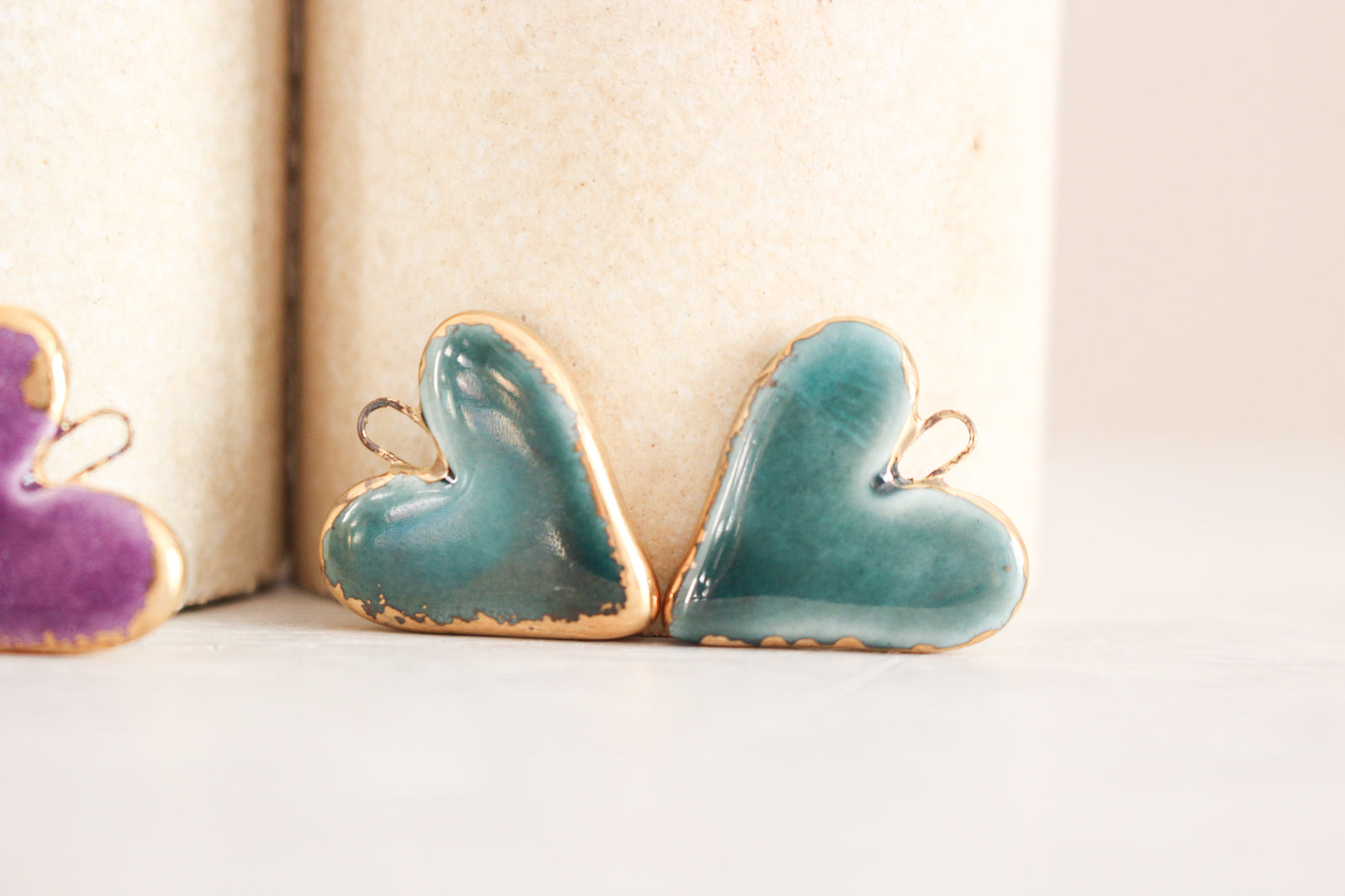 Ceramic Heart Charms for Jewelry and Accessories Making handmade in France by Alain Granell