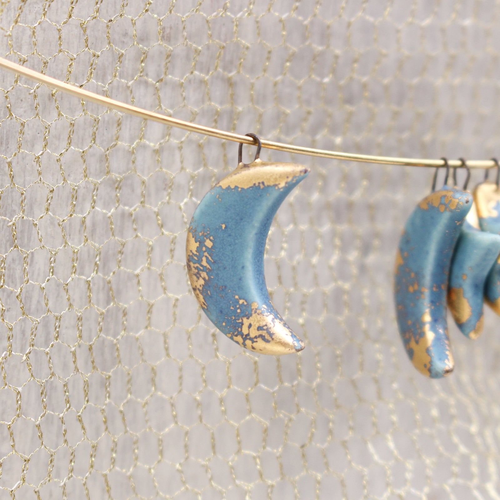Moon and Star Ceramic Gold Charms for Jewelry and Accessories Making Handmade in France by Alain Granell