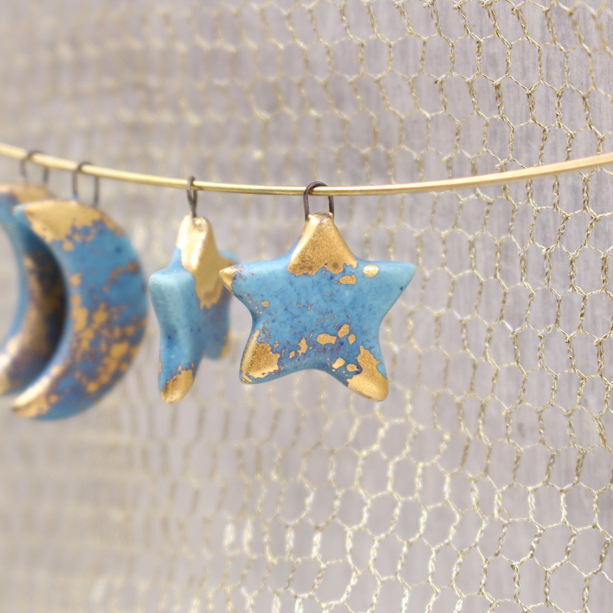 Moon and Star Ceramic Gold Charms for Jewelry and Accessories Making Handmade in France by Alain Granell