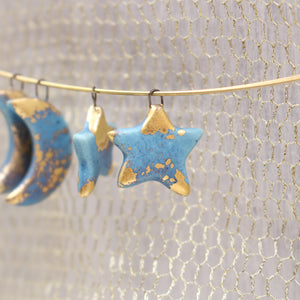 Moon and Star Ceramic Gold Charms for Jewelry and Accessories Making Handmade in France by Alain Granell