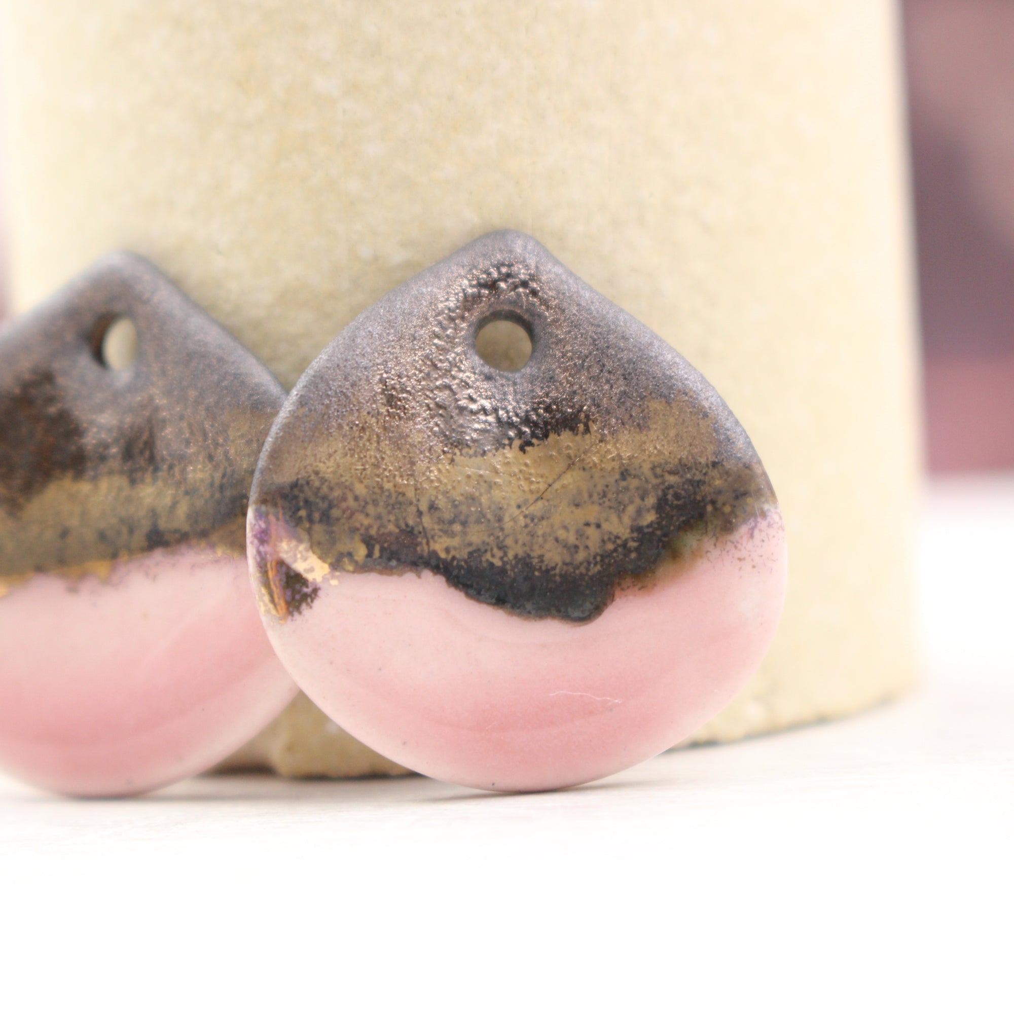 Multicolor ceramic and gold petal charms handmade in France by Alain Granell