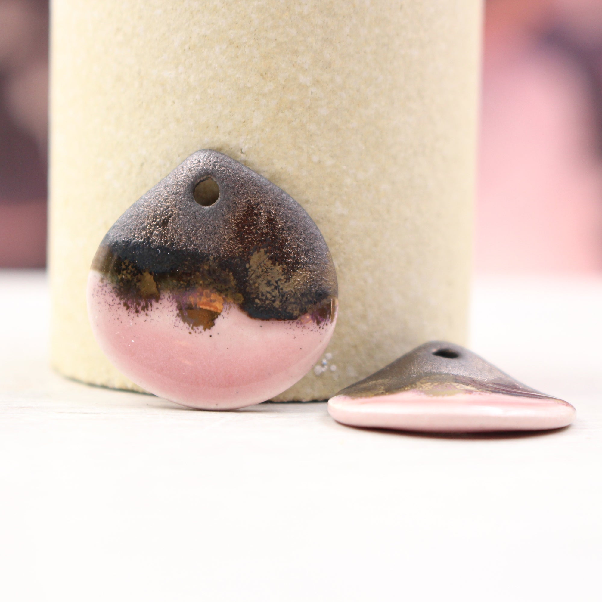 Multicolor ceramic and gold petal charms handmade in France by Alain Granell