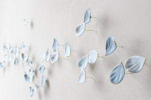Blue Autumn is a Large porcelain wall art of Blue Leaves handmade in France by Alain Granell