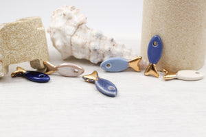 Ceramic and Gold Fish Charms for Jewelry and accessories making handmade in France by Alain Granell