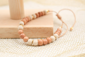 Bracelet cordon perles céramiques beige ocre