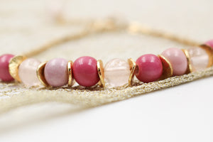Bracelet acier inoxydable pierres gemmes opale rose et perles en céramique