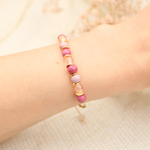 Bracelet acier inoxydable pierres gemmes opale rose et perles en céramique