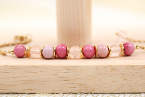 Bracelet acier inoxydable pierres gemmes opale rose et perles en céramique