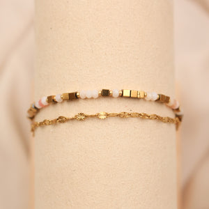 Bracelet Pierres Gemmes Opales Roses et Hématites Dorées