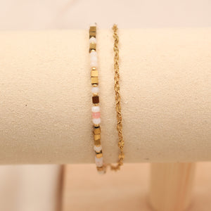 Bracelet Pierres Gemmes Opales Roses et Hématites Dorées