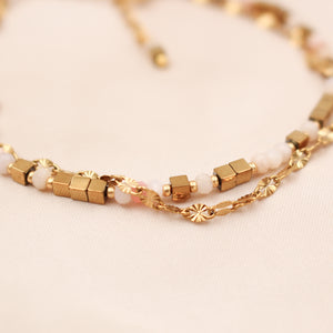 Bracelet Pierres Gemmes Opales Roses et Hématites Dorées