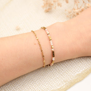 Bracelet Pierres Gemmes Opales Roses et Hématites Dorées