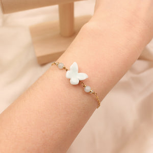 Bracelet papillon en porcelaine et aigue marine
