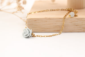 Bracelet Fleur Rose en Porcelaine Bicuit Bleue