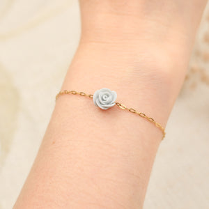 Bracelet Fleur Rose en Porcelaine Bicuit Bleue