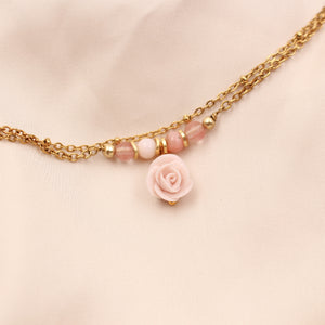 Bracelet Rose en Porcelaine et Opales