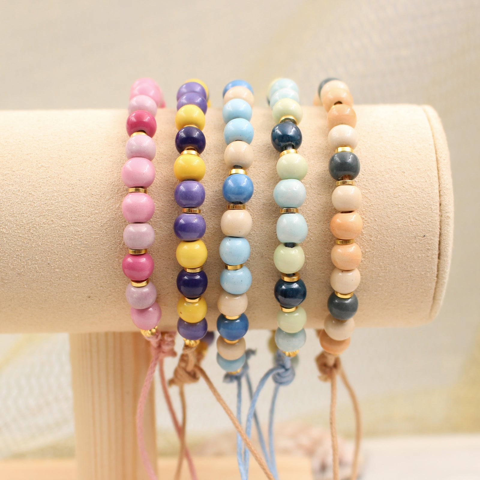 Cord Bracelets Ceramic Beads Handmade in France