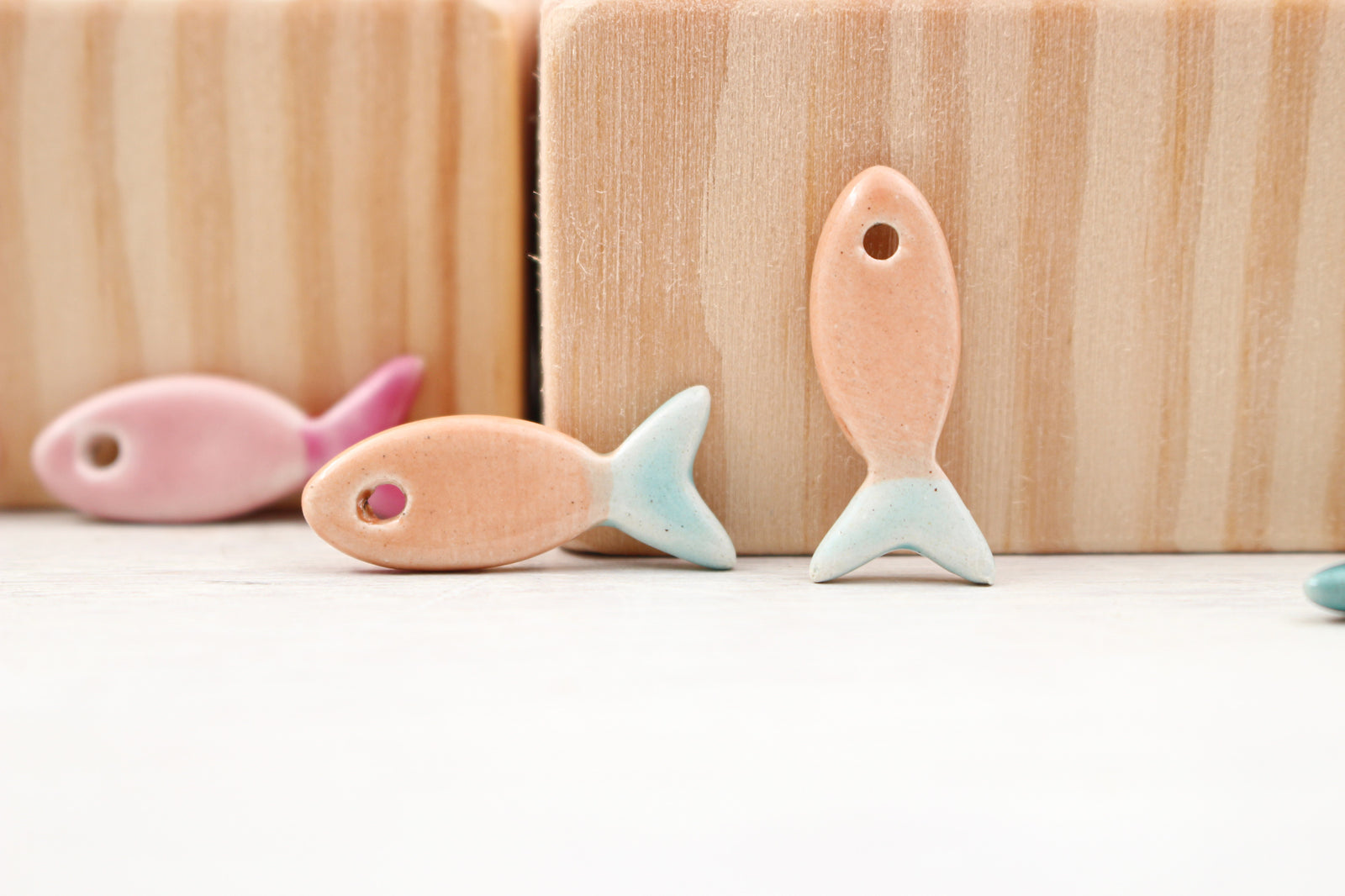 Bicolor Ceramic Fish Charms for Jewelry Making