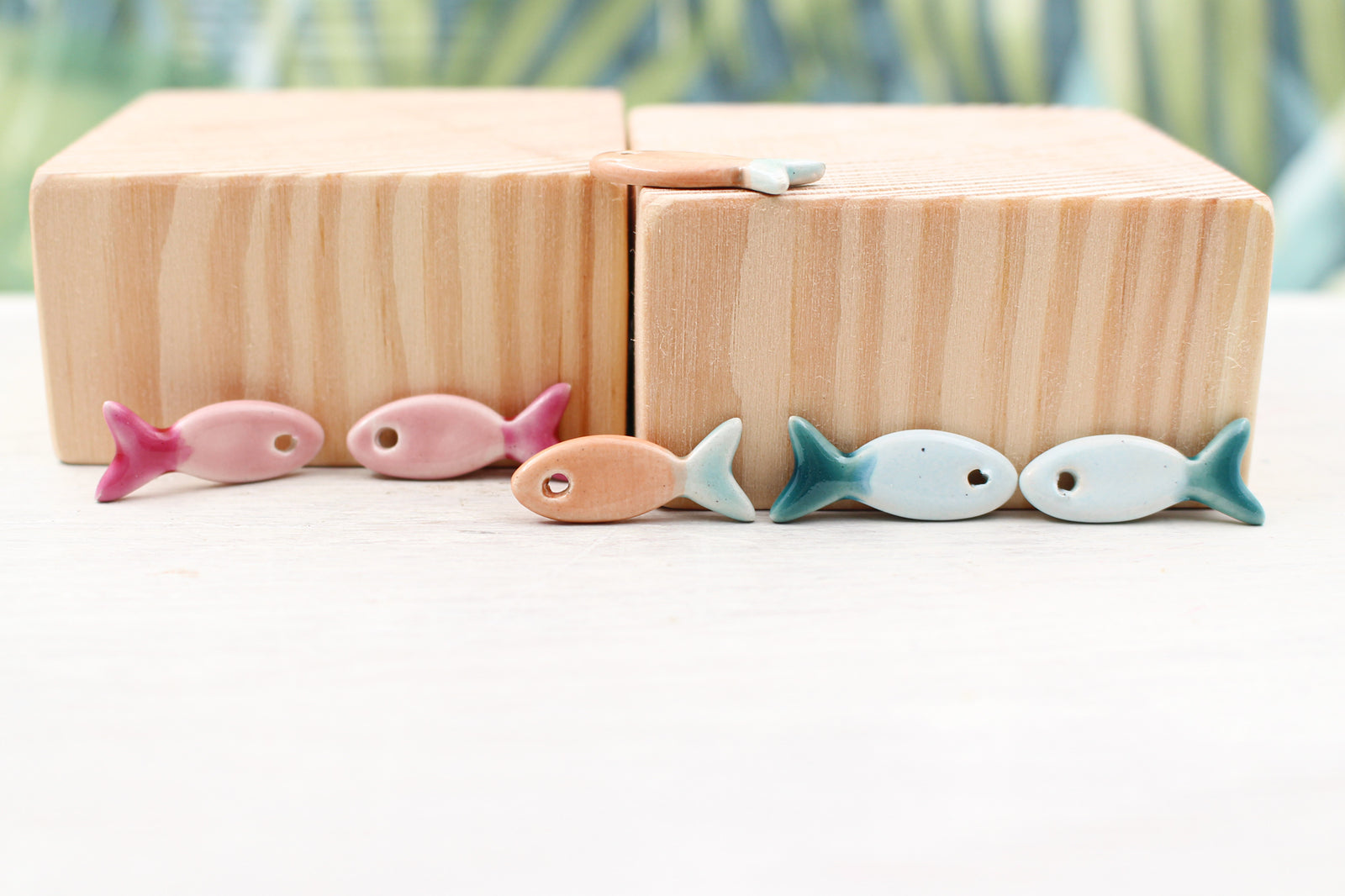 Bicolor Ceramic Fish Charms for Jewelry Making