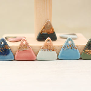 Multicolor ceramic and gold triangle charms handmade in France by Alain Granell