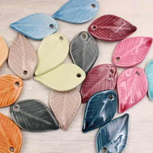 Ceramic Leaf Charms for Jewelry Making handmade in France