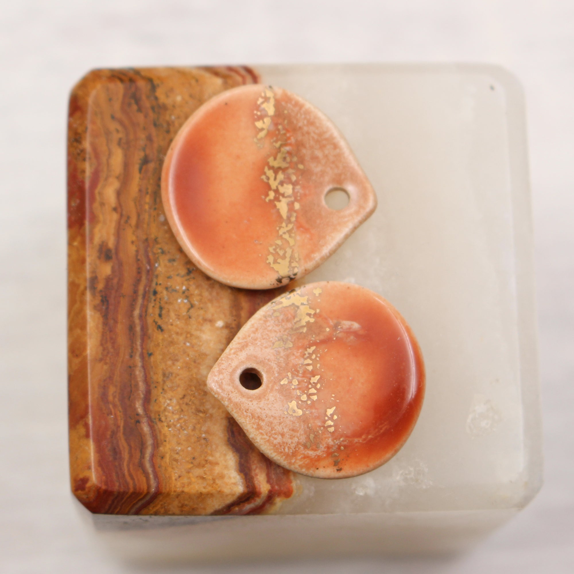 Multicolor ceramic and gold petal charms handmade in France by Alain Granell