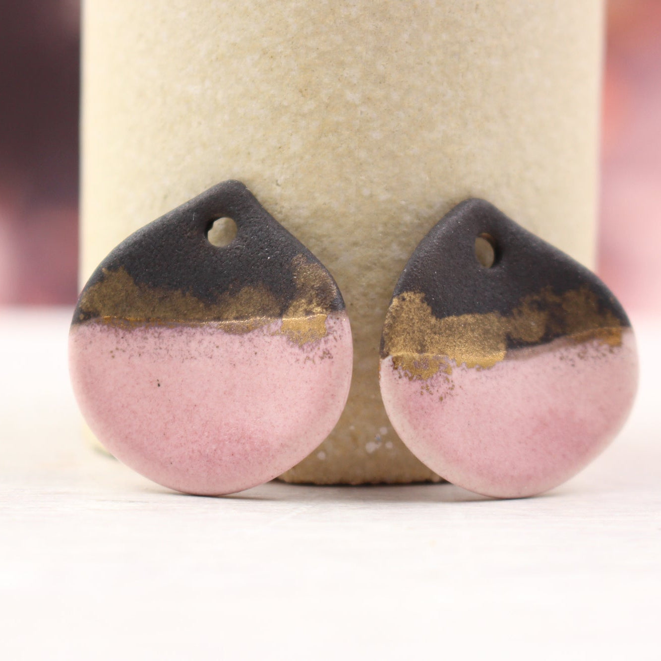 Multicolor ceramic and gold petal charms handmade in France by Alain Granell