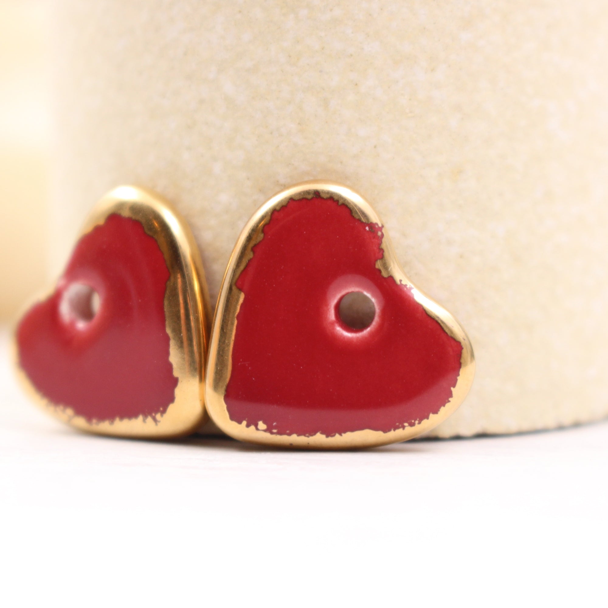 Ceramic heart charms for jewelry and accessories handmade in France by Alain Granell