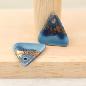 Multicolor ceramic and gold triangle charms handmade in France by Alain Granell