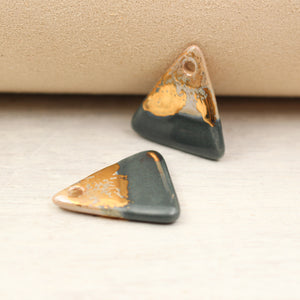 Multicolor ceramic and gold triangle charms handmade in France by Alain Granell
