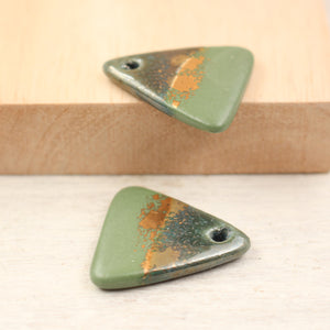 Multicolor ceramic and gold triangle charms handmade in France by Alain Granell