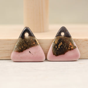 Multicolor ceramic and gold triangle charms handmade in France by Alain Granell