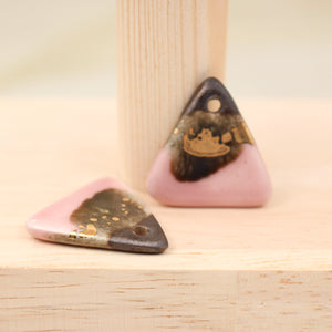 Multicolor ceramic and gold triangle charms handmade in France by Alain Granell