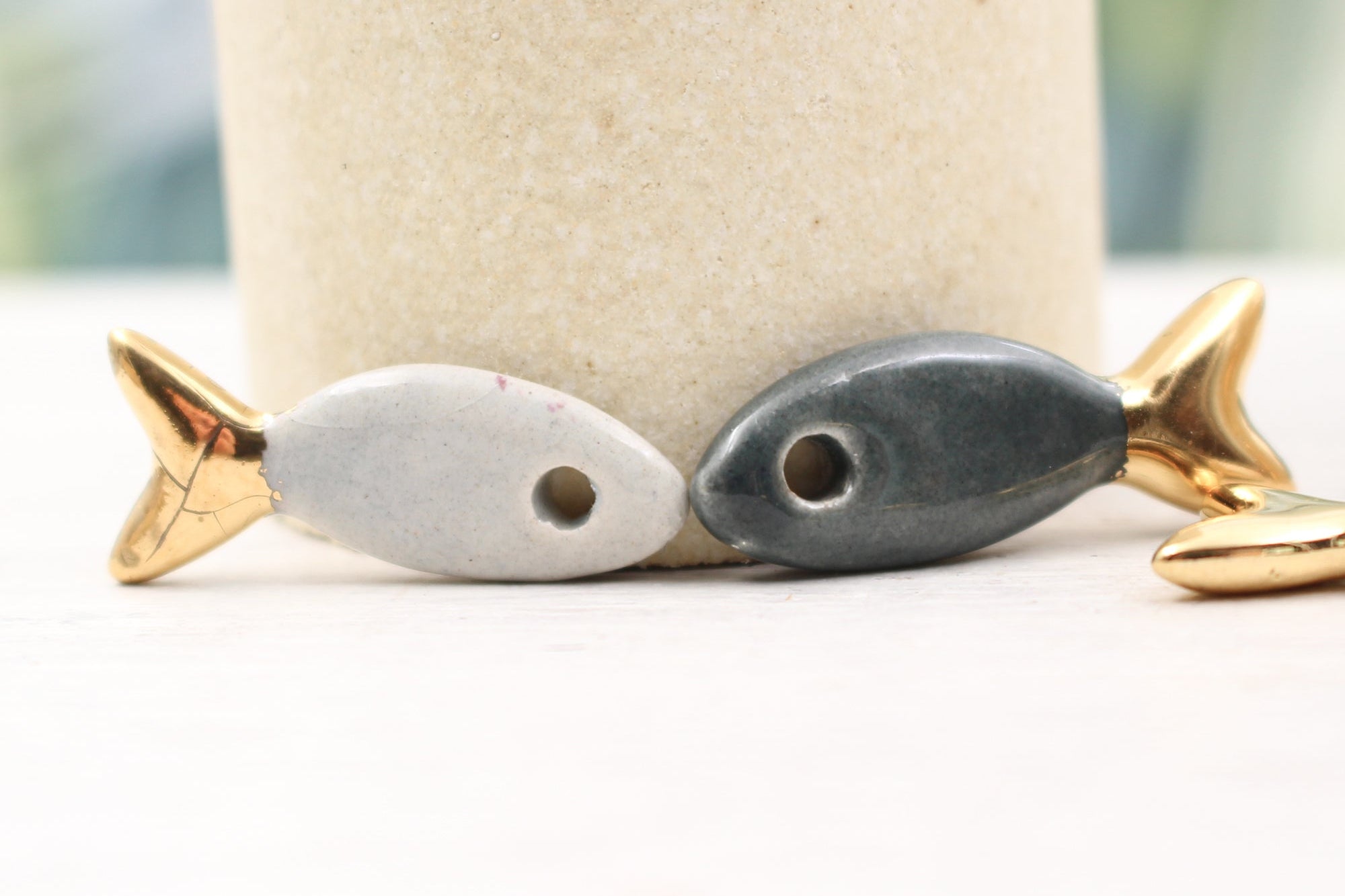 Ceramic and Gold Fish Charms for Jewelry and accessories making handmade in France by Alain Granell