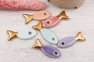 Ceramic and Gold Fish Charms for Jewelry and accessories making handmade in France by Alain Granell