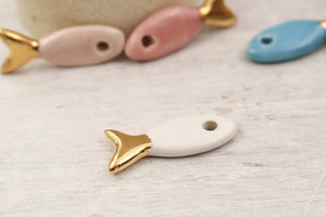 Ceramic and Gold Fish Charms for Jewelry and accessories making handmade in France by Alain Granell