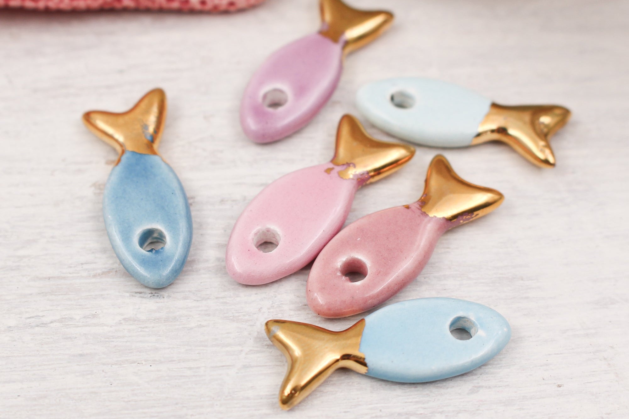 Ceramic and Gold Fish Charms for Jewelry and accessories making handmade in France by Alain Granell