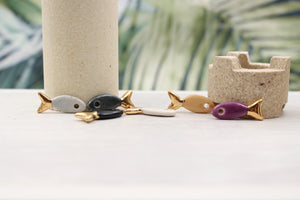Ceramic and Gold Fish Charms for Jewelry and accessories making handmade in France by Alain Granell