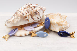Ceramic and Gold Fish Charms for Jewelry and accessories making handmade in France by Alain Granell