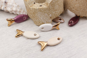 Ceramic and Gold Fish Charms for Jewelry and accessories making handmade in France by Alain Granell