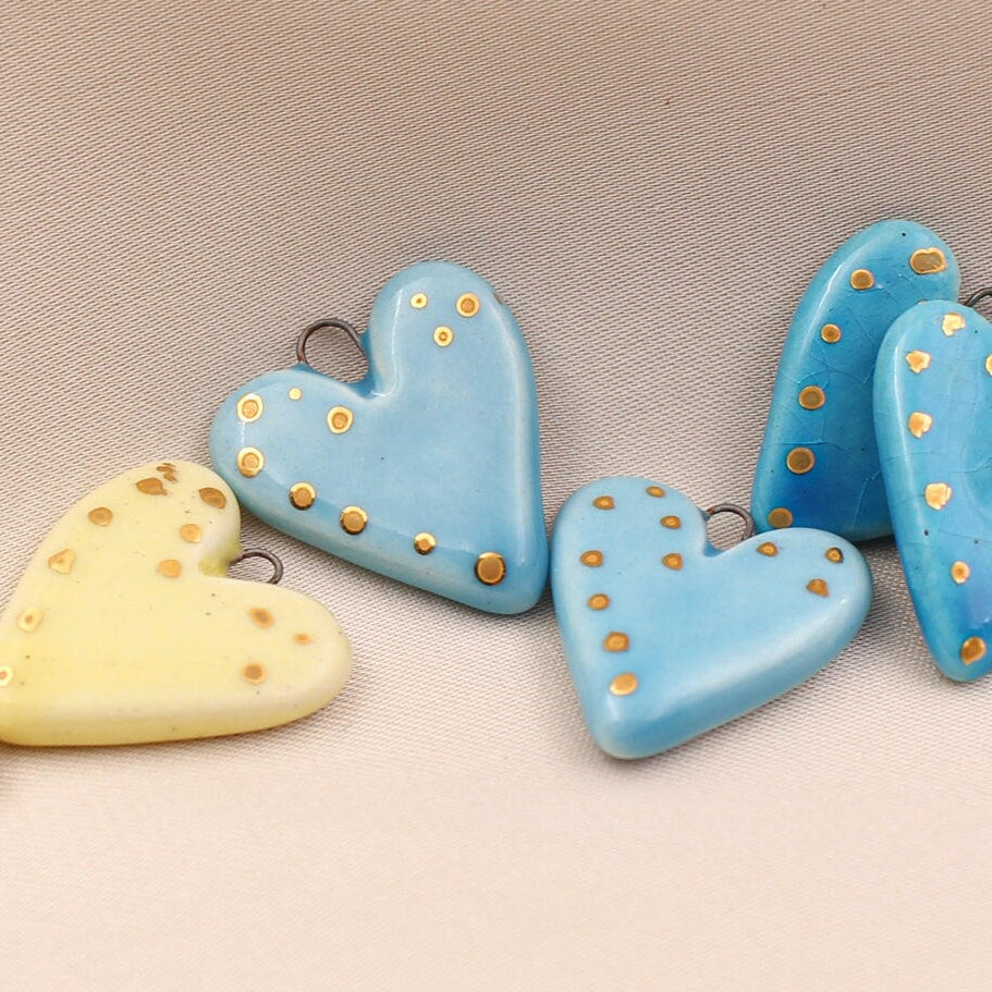 Ceramic Heart Charms for Jewelry and Accessories Making handmade in France by Alain Granell