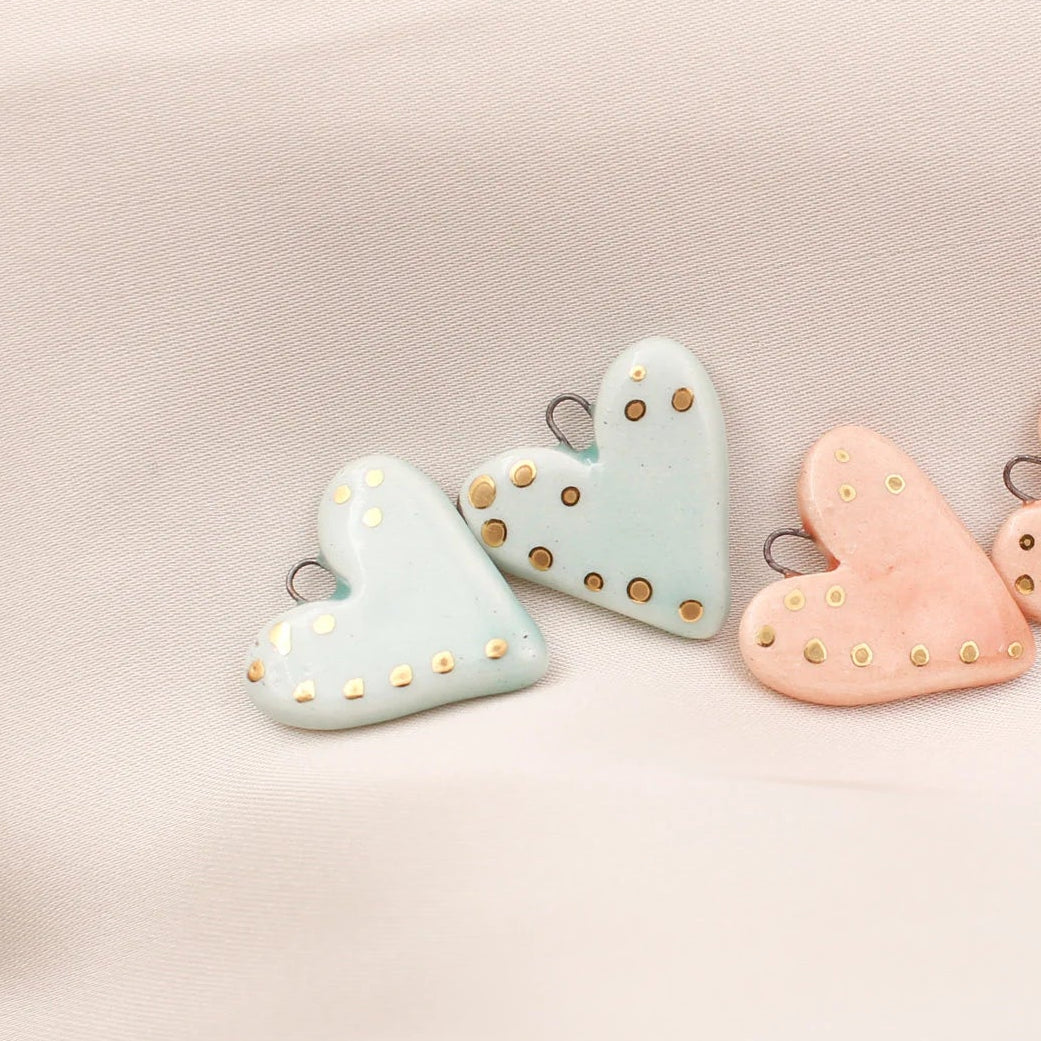 Ceramic Heart Charms for Jewelry and Accessories Making handmade in France by Alain Granell