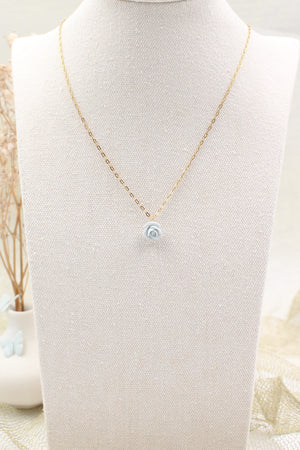 Collier Rose Porcelaine Bleue et Acier Inoxidable doré 