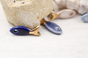 Ceramic and Gold Fish Charms for Jewelry and accessories making handmade in France by Alain Granell