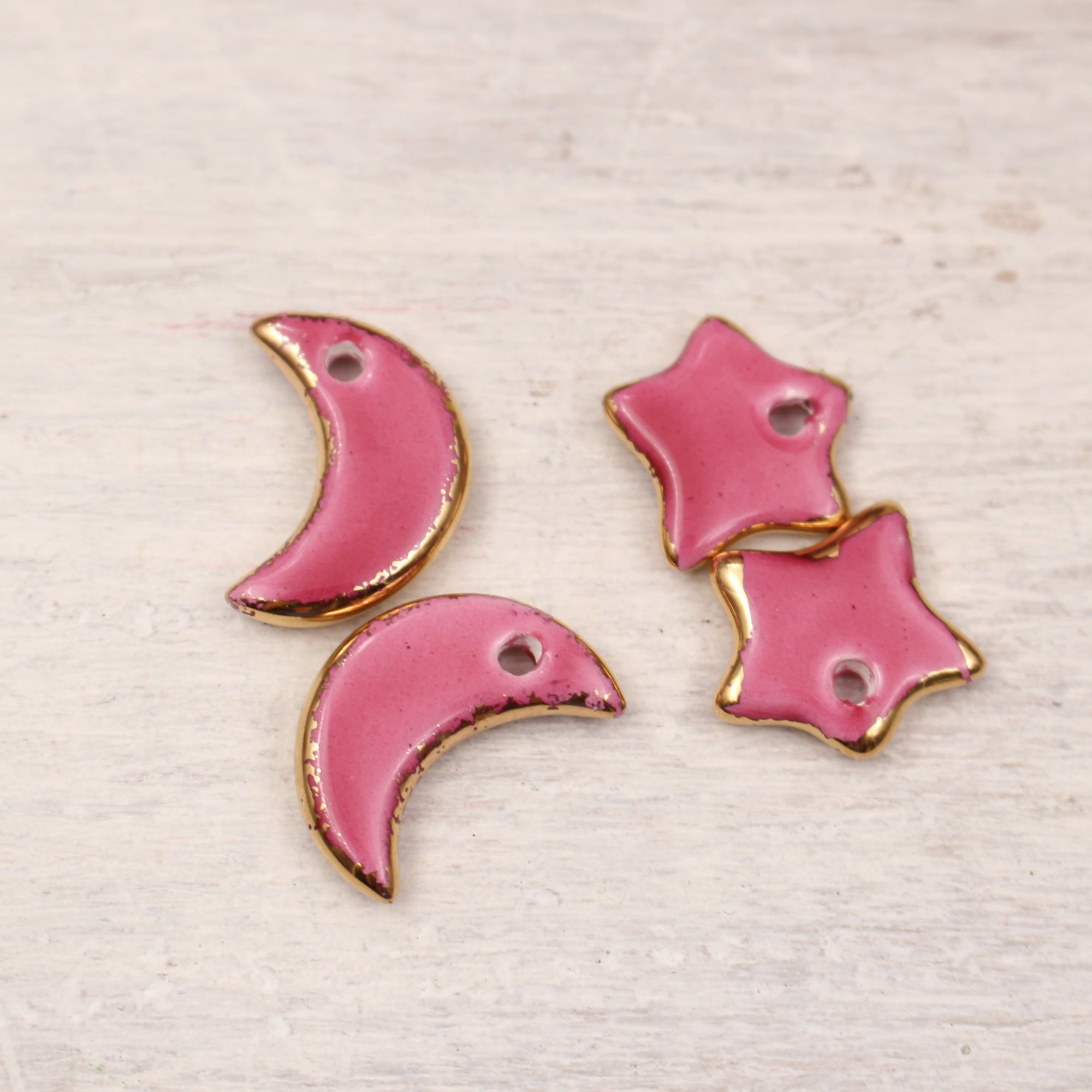 Ceramic Moon & Star Charms for Jewelry and Accessories Making handmade in France by Alain Granell
